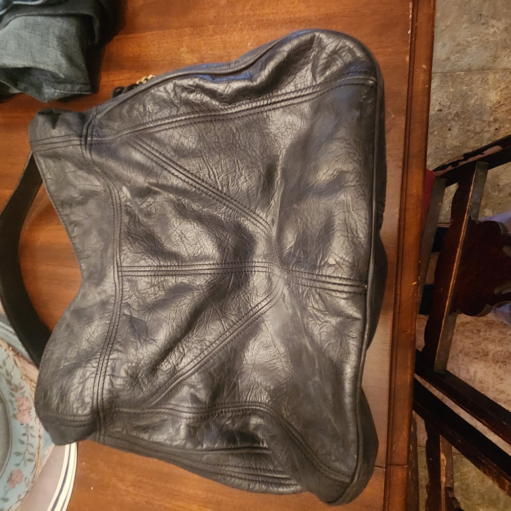 Pewter Leather Hobo Bag with Slouchy Shape and Soft Texture